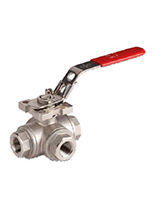 3-way standard bore female BSP threaded lever ball valve – Stainless steel – L port