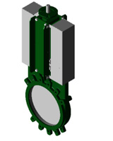 Válvula de guillotina estandar – cuerpo fundición  – guillotina en acero inoxidable 304 – actuador ascendente con base ISO