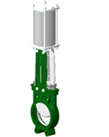 Válvula de guillotina estandar – cuerpo fundición  – guillotina en acero inoxidable 304 – controlada por actuador neumatico doble efecto