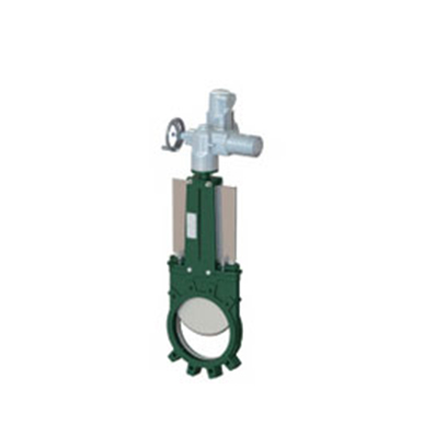 Ductile iron rising-stem knife gate valve with AUMA electric actuator – between flanges PN10