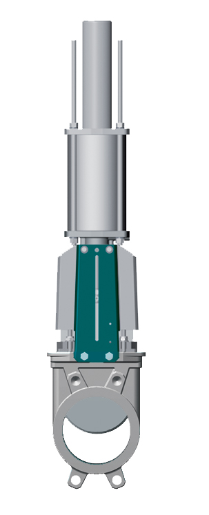 Válvula guillotina  estandar – cuerpo y tajadera inox 316 – controlado por actuador neumatico simple efecto