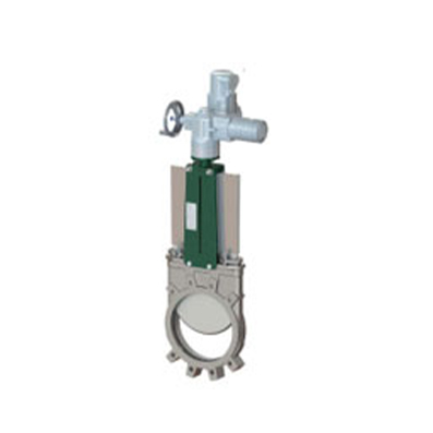 Knife gate valve with AUMA electric actuator – between flanges PN10