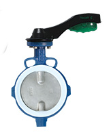 Butterfly valve TECFLON – ductile iron body with handle – between flanges PN10/16