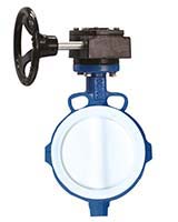 Wafer type butterfly valve – PTFE sleeve and disc – manual gearbox