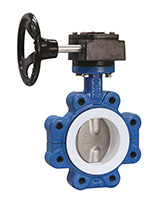 Butterfly valve TECFLON – ductile iron body with gear box – lug PN16