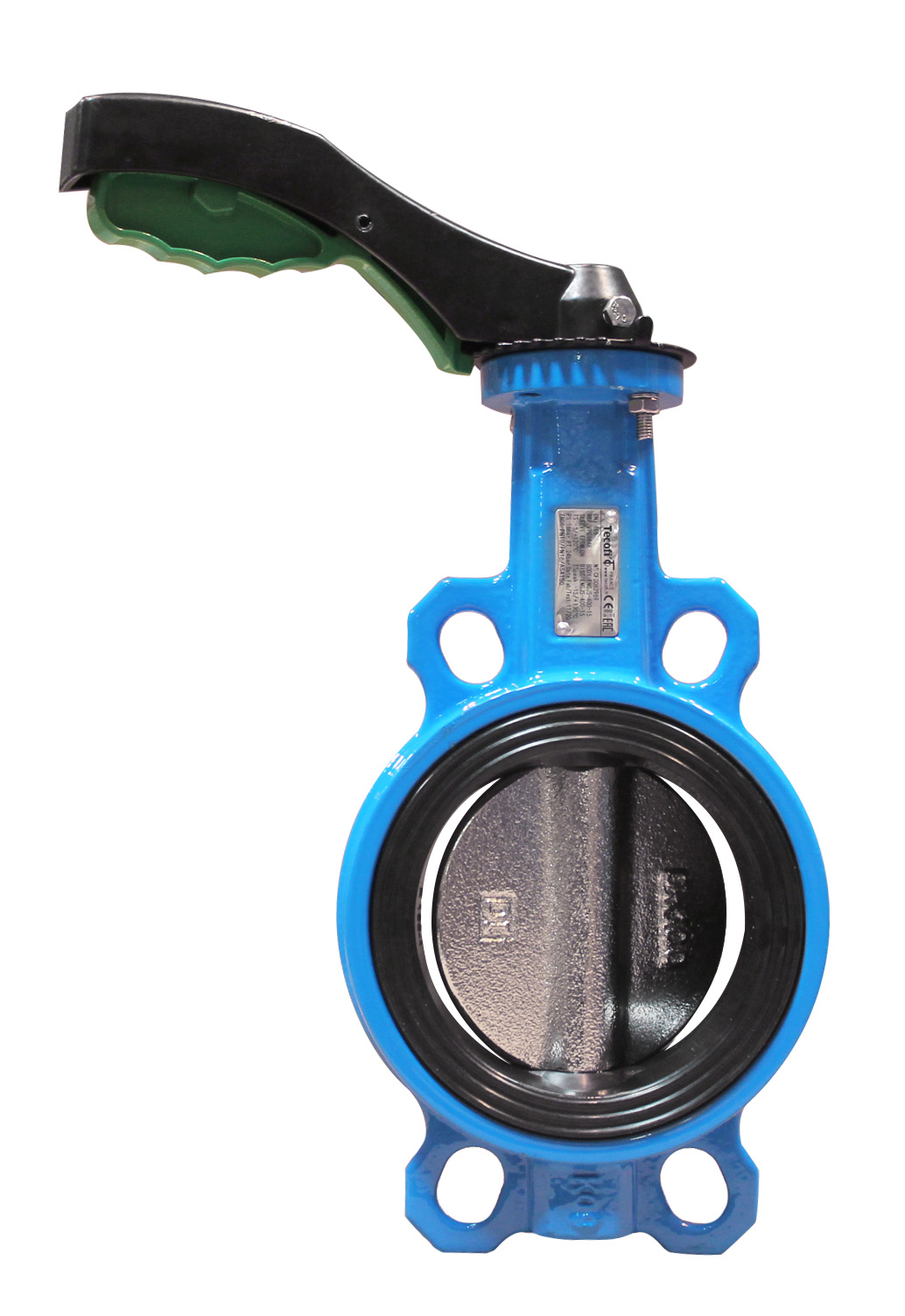 Vanne à papillon entre brides PN25 – corps et papillon en fonte GS – EPDM CH – commande par poignée