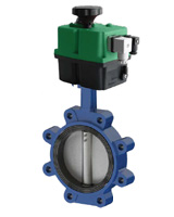 Vanne à papillon oreilles taraudées PN16 – corps fonte GS et papillon inox – EPDM ACS – Moteur électrique TECOFI 230V