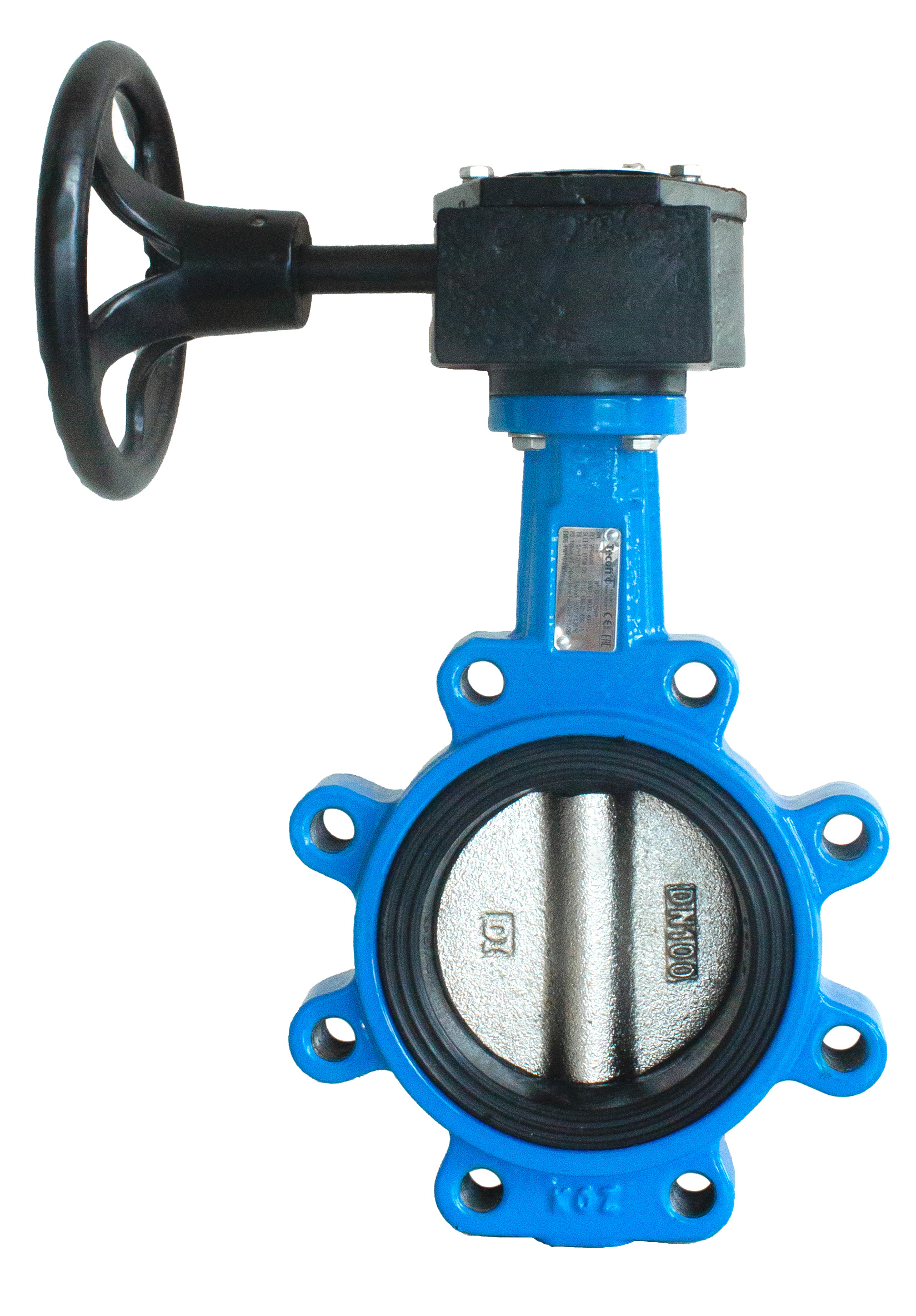 Vanne à papillon entre brides PN25 – corps fonte GS et papillon en inox – EPDM CH – commande par réducteur manuel